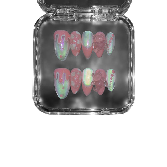 Strawberry Glaze – Pastel Pink Almond 3D Press-On Nails